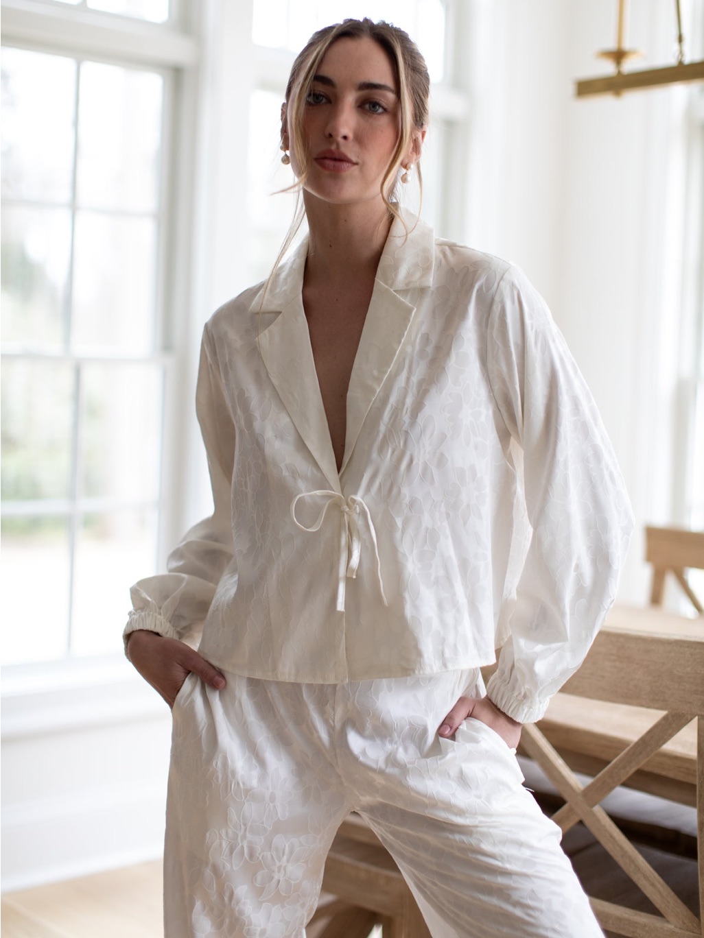 Waverles Lily Bridal Jacquard Pajama Set Dove Ivory Nwt Size Small Wedding